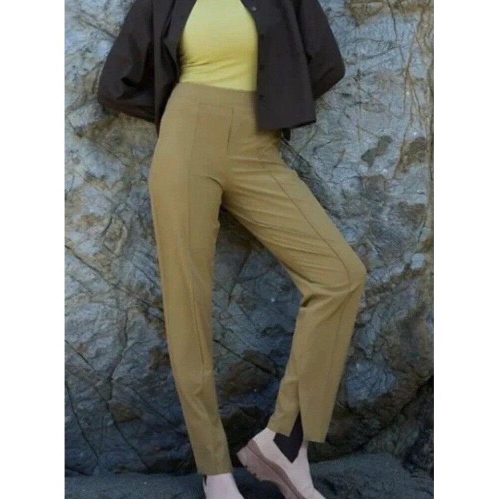 Athleta Brooklyn Heights Ankle Pants 8 Slim Travel Casual Mustard Mid Rise